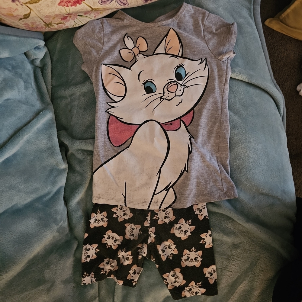 Disney Gray and Black Cat Print Kids Pajama Set